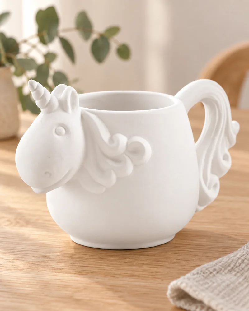 Einhorn-Becher 350 ml aus Rohkeramik zum Bemalen