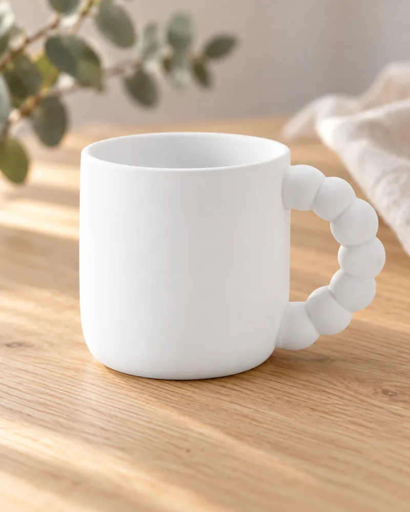 Perlenhenkel-Becher 350 ml aus Rohkeramik zum Bemalen